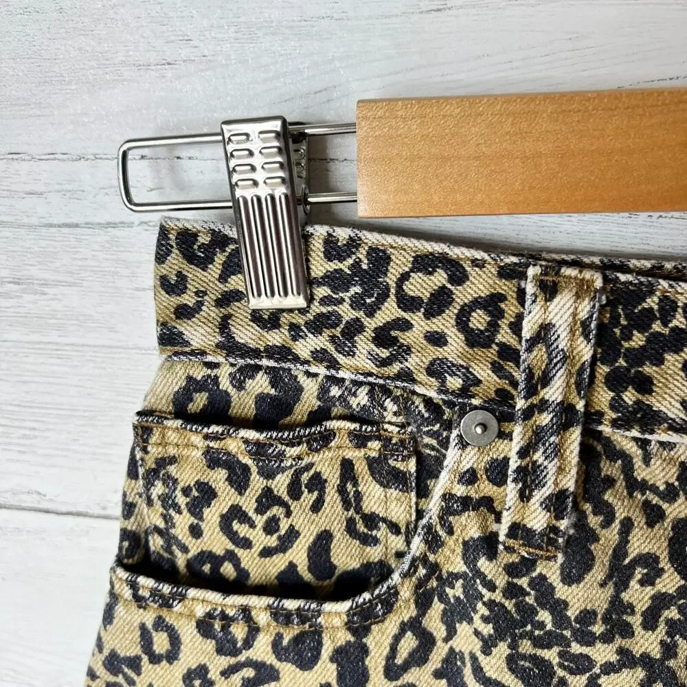 Madewell Skirt Womens Size 25 Rigid Denim A Line Leopard Mini 100% Cotton